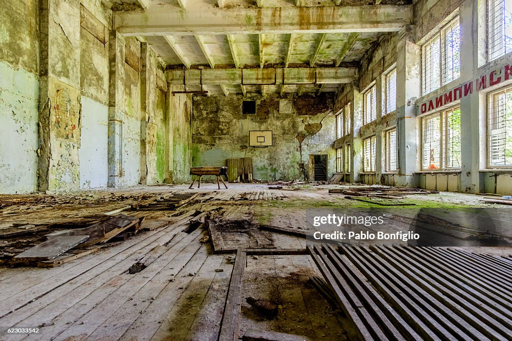 Abandoned sport center in the Chernobyl Exclusion Zone, Pripyat, Ukraine