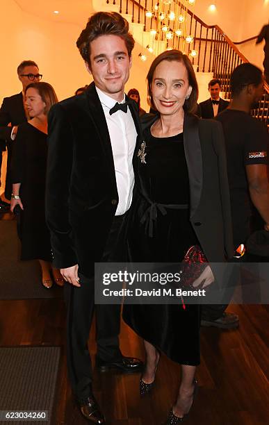 Dame Kristin Scott Thomas and son Joseph Olivennes attend a cocktail reception at The 62nd London Evening Standard Theatre Awards, recognising...