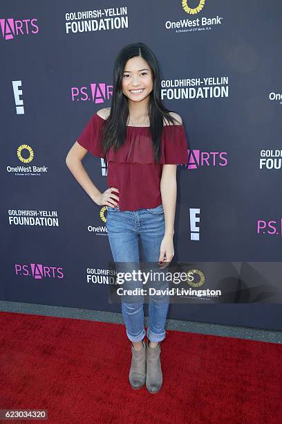 Actress Ashley Liao arrives at the P.S. ARTS' Express Yourself 2016 at Barker Hangar on November 13, 2016 in Santa Monica, California.