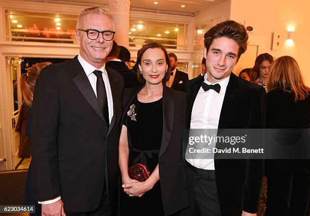 Stephen Daldry, Dame Kristin Scott Thomas and son Joseph Olivennes attend a cocktail reception at The 62nd London Evening Standard Theatre Awards,...