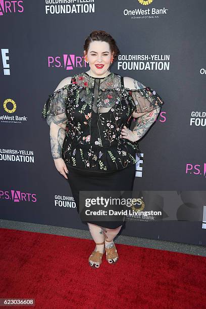 Model Tess Holliday arrives at the P.S. ARTS' Express Yourself 2016 at Barker Hangar on November 13, 2016 in Santa Monica, California.