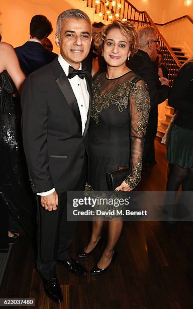 Mayor of London Sadiq Khan and Saadiya Khan attend a cocktail reception at The 62nd London Evening Standard Theatre Awards, recognising excellence...