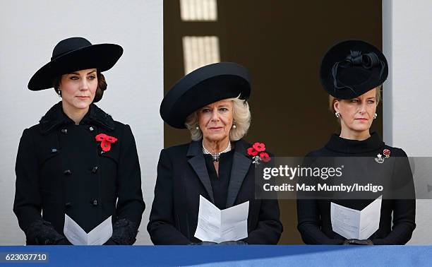 Catherine, Duchess of Cambridge, Camilla, Duchess of Cornwall and Sophie, Countess of Wessex attend the annual Remembrance Sunday Service at the...