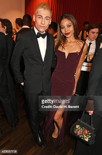 Kyle De'volle and Emma McQuiston, Viscountess of Weymouth, attend a cocktail reception at The 62nd London Evening Standard Theatre Awards,...