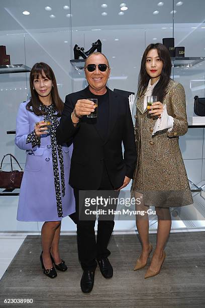 Actors Kim Jung-Eun, Claudia Kim aka Kim Soo-Hyeon and Michael Kors attend the Michael Kors Cheongdam Flagship Store Opening Cocktail Party on...
