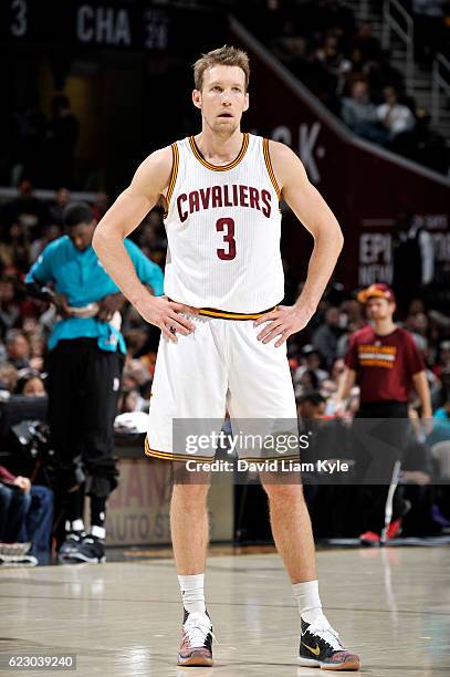 Mike Dunleavy of the Cleveland Cavaliers looks on during the game against the Charlotte Hornets on November 13, 2016 at Quicken Loans Arena in...