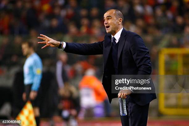 Roberto Martinez head coach of Belgian Team during the World Cup Qualifier Group H match between Belgium and Estonia at the King Baudouin Stadium on...