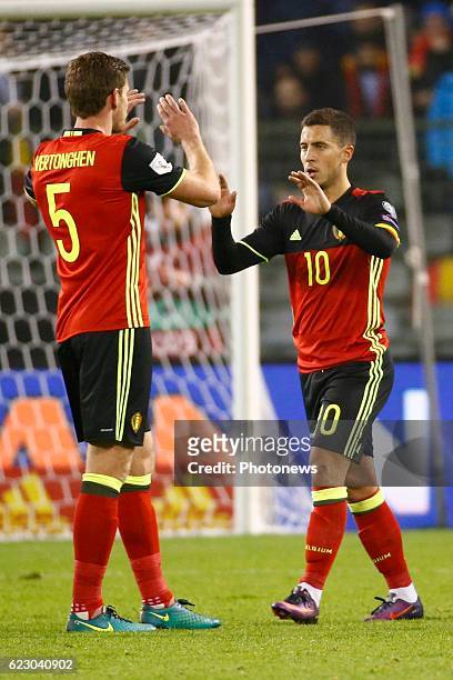 Eden Hazard midfielder of Belgium celebrates during the World Cup Qualifier Group H match between Belgium and Estonia at the King Baudouin Stadium on...