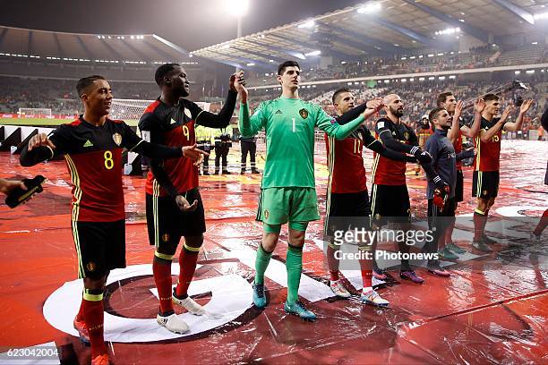 Team of Belgium celebrates during the World Cup Qualifier Group H match between Belgium and Estonia at the King Baudouin Stadium on November 13, 2016...