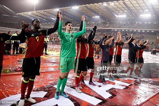 Team of Belgium celebrates during the World Cup Qualifier Group H match between Belgium and Estonia at the King Baudouin Stadium on November 13, 2016...