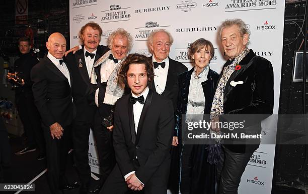 Sir Patrick Stewart, Owen Teale, director Sean Mathias, Damien Molony, Sir Michael Gambon, Dame Eileen Atkins and Sir Ian McKellen, accepting the...