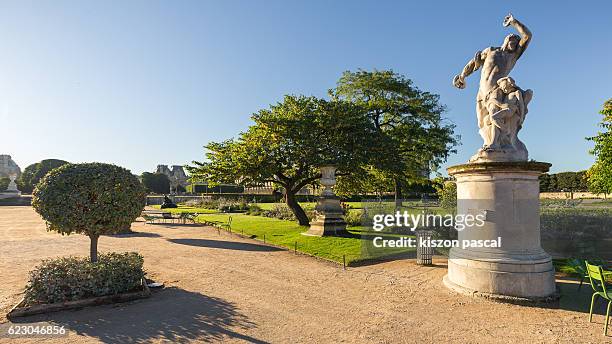 jardin des tuileries with blue sky in day, paris - jardín de las tullerías fotografías e imágenes de stock