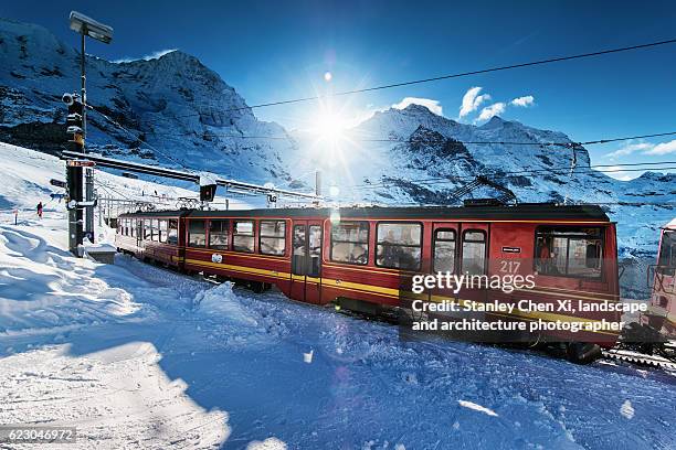 train to the top of the europe - jungfraujoch stockfoto's en -beelden