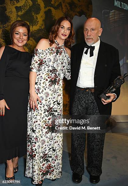 Sheridan Smith, Ruth Wilson and John Malkovich, winner of the Milton Shulman award for Best Director, pose onstage at the 62nd London Evening...