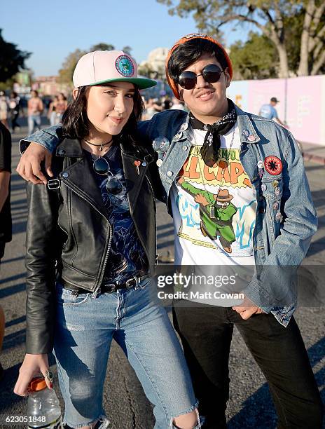 Festival goers are seen during day two of Tyler, the Creator's 5th Annual Camp Flog Gnaw Carnival at Exposition Park on November 13, 2016 in Los...