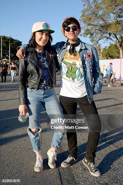 Festival goers are seen during day two of Tyler, the Creator's 5th Annual Camp Flog Gnaw Carnival at Exposition Park on November 13, 2016 in Los...