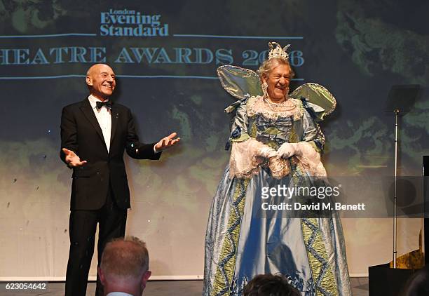 Sir Patrick Stewart and Sir Ian McKellen perform at the 62nd London Evening Standard Theatre Awards, recognising excellence from across the world of...