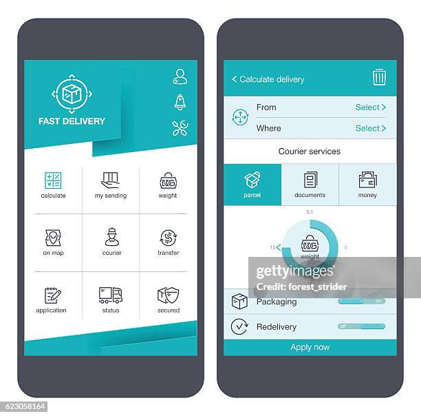 delivery icons & user interface on smartphone - public mailbox stock illustrations