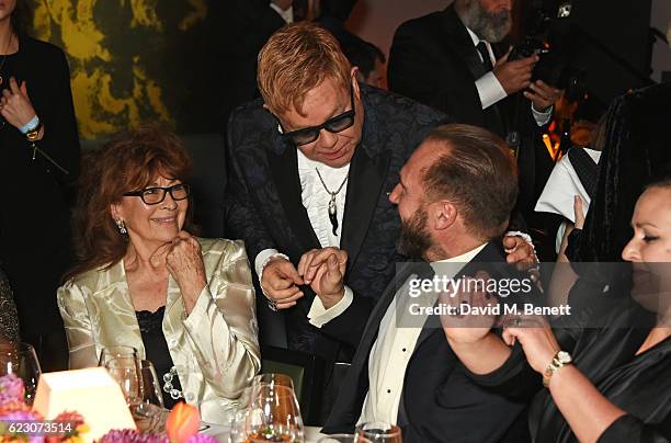 Nanette Newman, Sir Elton John, Ralph Fiennes and Lindsay Brunnock attend the 62nd London Evening Standard Theatre Awards, recognising excellence...