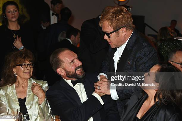 Nanette Newman, Ralph Fiennes, Sir Elton John and Lindsay Brunnock attend the 62nd London Evening Standard Theatre Awards, recognising excellence...