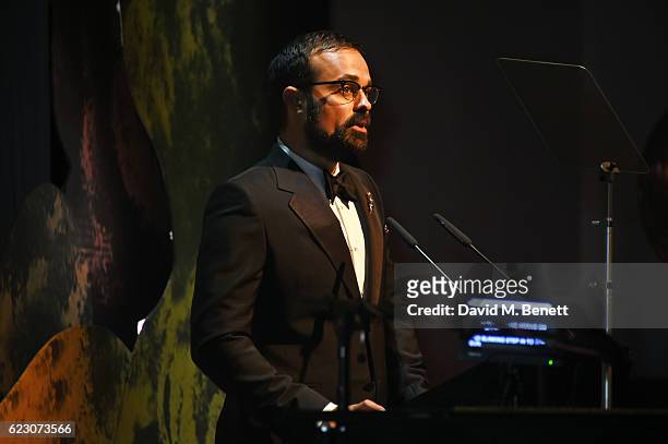 Evgeny Lebedev speaks onstage at the 62nd London Evening Standard Theatre Awards, recognising excellence from across the world of theatre and beyond,...