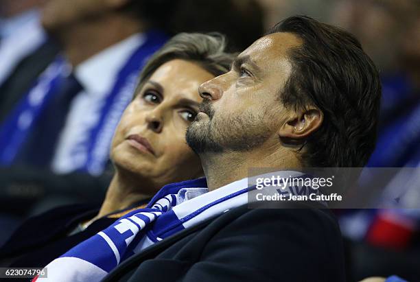 Henri Leconte and Maria Dowlatshahi attend the 2016 Fed Cup Final between France and Czech Republic at Rhenus Sport arena on November 13, 2016 in...