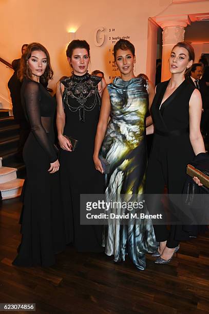 Ellie Brown, Caitlin McConnell, Emma Goodall, Laura Catterall attend a cocktail reception at The 62nd London Evening Standard Theatre Awards,...