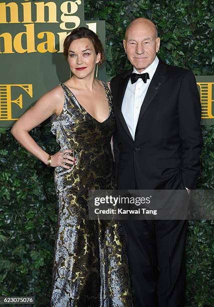 Sir Patrick Stewart and Sunny Ozell attend The London Evening Standard Theatre Awards at The Old Vic Theatre on November 13, 2016 in London, England.