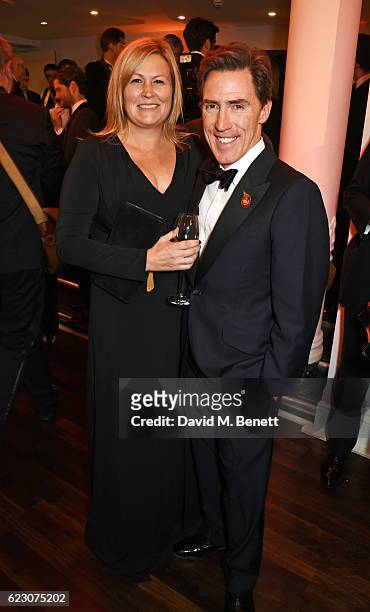 Rob Brydon and wife Clare Holland attend a cocktail reception at The 62nd London Evening Standard Theatre Awards, recognising excellence from across...