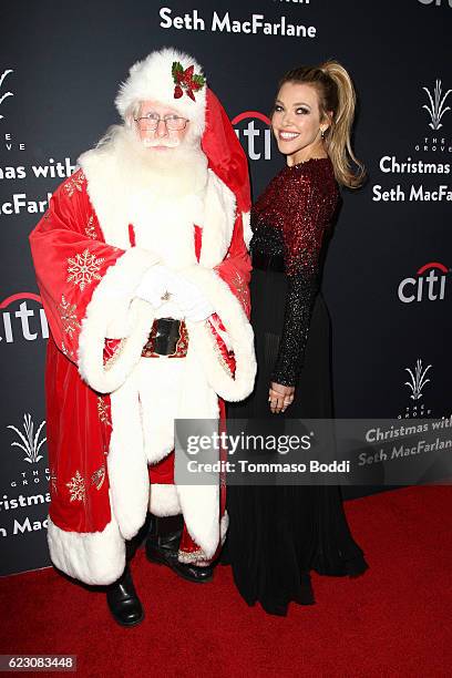 Rachel Platten poses with Santa Claus at The Grove Christmas With Seth MacFarlane at The Grove on November 13, 2016 in Los Angeles, California.