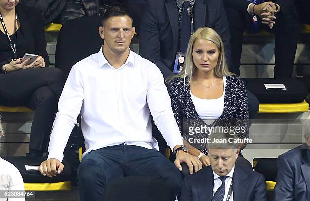 Olympic gold medalist in Rio Lukas Krpalek of Czech Republic in judo and his wife Eva Krpalekova attend the 2016 Fed Cup Final between France and...