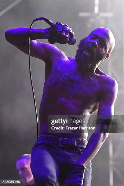 Stefan Burnett of Death Grips performs on Flog Stage during day two of Tyler, the Creator's 5th Annual Camp Flog Gnaw Carnival at Exposition Park on...