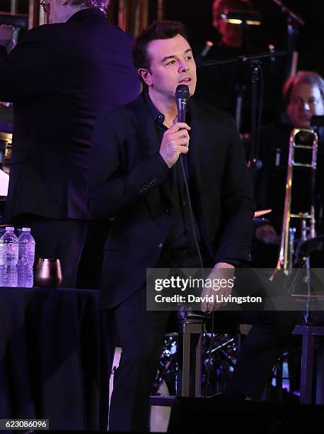 Actor Seth MacFarlane performs on stage at the Grove Christmas with Seth MacFarlane at The Grove on November 13, 2016 in Los Angeles, California.