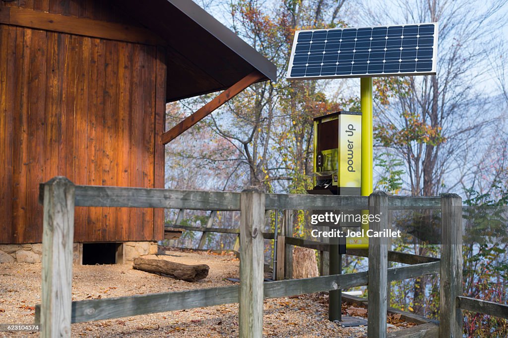 Solar-powered recharging station at Fontana Dam Shelter