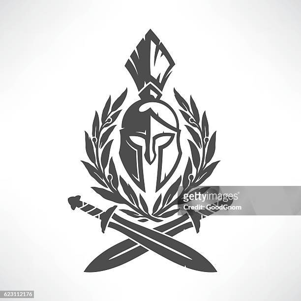 sparta coat of arms - sword stock illustrations