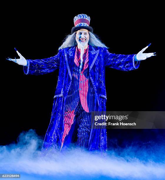 German actor Rufus Beck performs as Zauberer live during the show 'Tabaluga - Es lebe die Freundschaft' at the Mercedes-Benz Arena on November 11,...