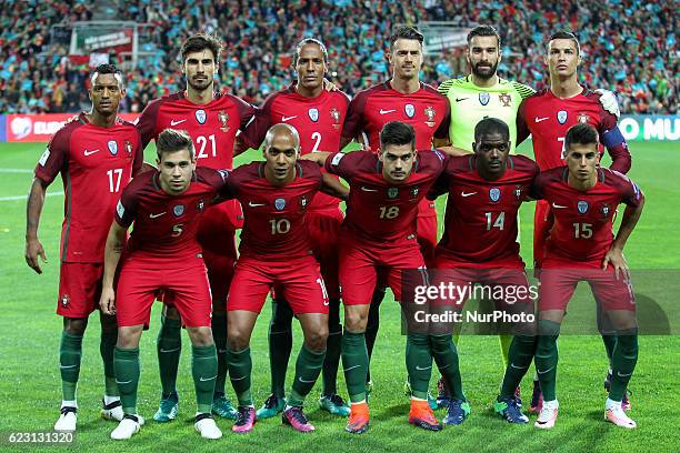 Portugals inicial team during the 2018 FIFA World Cup Qualifiers matches between Portugal and Latvia at Municipal Algarve Stadium on November 13,...