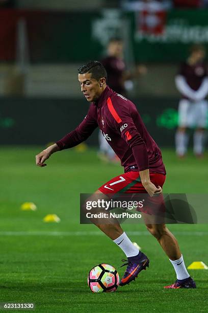Portugals forward Cristiano Ronaldo during warm up at 2018 FIFA World Cup Qualifiers matches between Portugal and Latvia in Municipal Algarve Stadium...