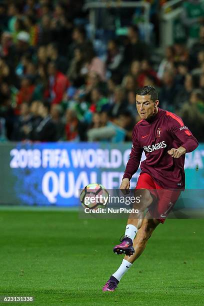 Portugals forward Cristiano Ronaldo during warm up at 2018 FIFA World Cup Qualifiers matches between Portugal and Latvia in Municipal Algarve Stadium...
