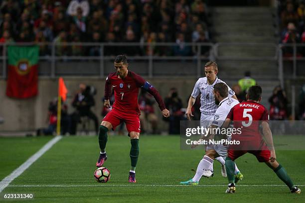 Portugals forward Cristiano Ronaldo during the 2018 FIFA World Cup Qualifiers matches between Portugal and Latvia in Municipal Algarve Stadium on...