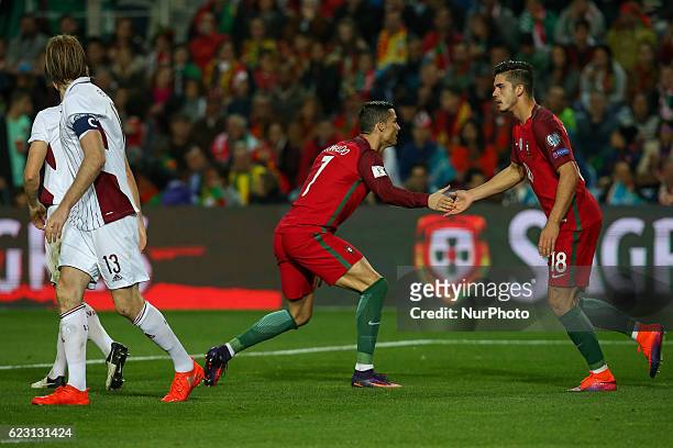 Portugals forward Cristiano Ronaldo and Portugals forward Andre Silva during the 2018 FIFA World Cup Qualifiers matches between Portugal and Latvia...