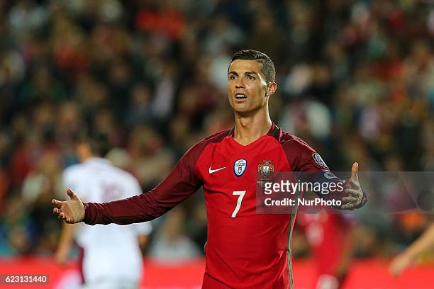 Portugals forward Cristiano Ronaldo during the 2018 FIFA World Cup Qualifiers matches between Portugal and Latvia in Municipal Algarve Stadium on...