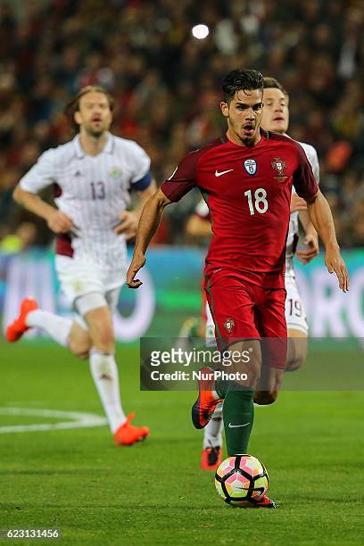 Portugals forward Andre Silva during the 2018 FIFA World Cup Qualifiers matches between Portugal and Latvia in Municipal Algarve Stadium on November...