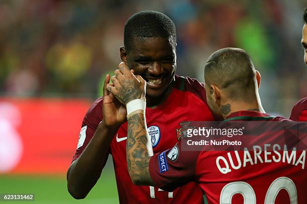 Portugals midfielder William Carvalho celebrating after scoring the second goal of the match during the 2018 FIFA World Cup Qualifiers matches...