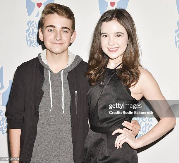 Actors Buddy Handleson and Aubrey Miller arrive at the 3rd Annual Save A Child's Heart Gala at Sony Studios Commissary on November 13, 2016 in Culver...