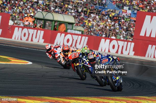 Maverick Vinales at Ricardo Tormo Circuit during the MotoGP Valencia race day. Jorge Lorenzo beats Marc Marquez to win at Valencia MotoGP on final...