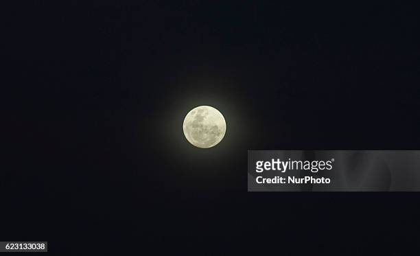 The moon rises beyond Buenos Aires, Argentina on Sunday, Nov. 13, 2016. On Monday the supermoon will be the closest full moon to earth since 1948,...