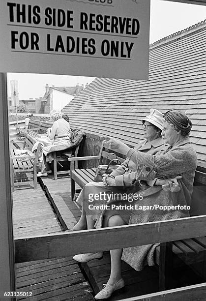 Ladies watching the County Championship match between Nottinghamshire and Surrey from a reserved section at Trent Bridge, Nottingham, 5th June 1965.