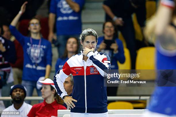 Amelie Mauresmo coach of France during the Fed Cup Final between France and Czech Republic, day 2, at Rhenus Sport on November 13, 2016 in...