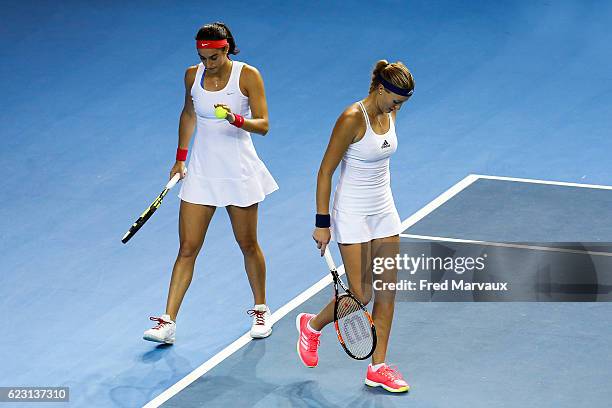 Caroline Garcia and Kristina Mladenovic of France during the Fed Cup Final between France and Czech Republic, day 2, at Rhenus Sport on November 13,...